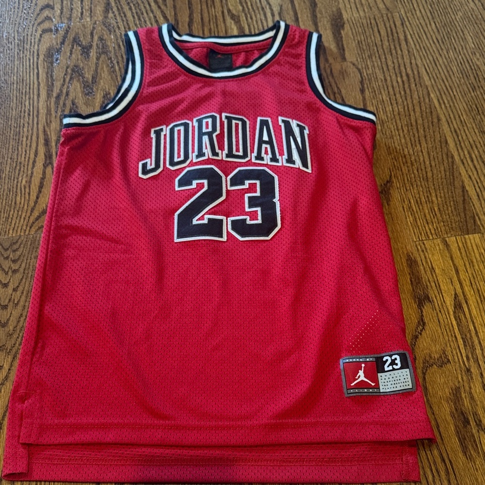 Jordan Red Mesh Basketball Jersey with Black & White Trim